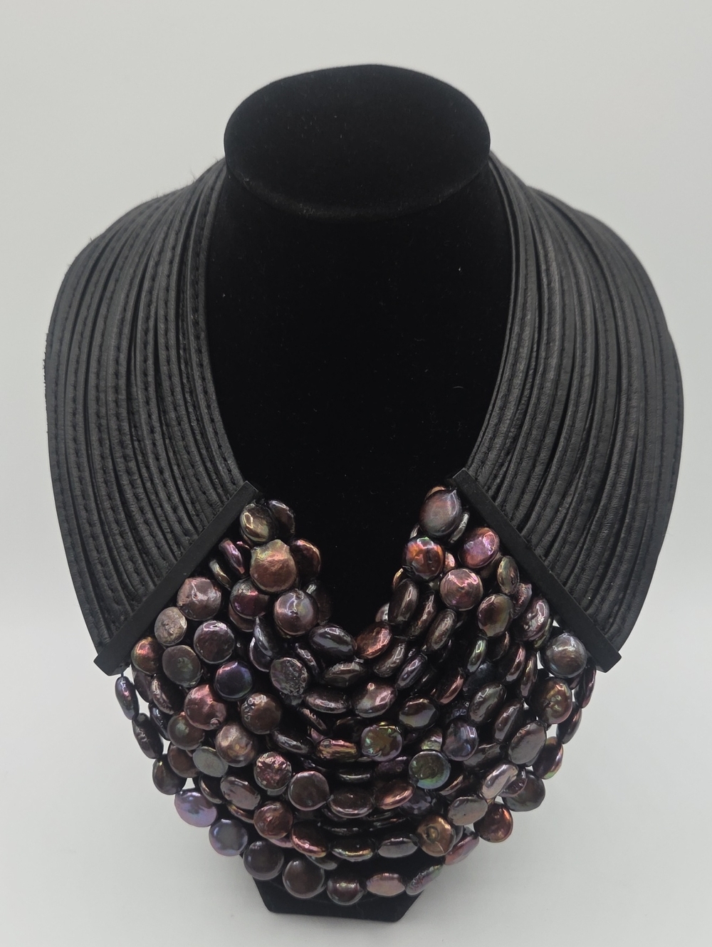 MONIES Gerda Lynggaard Peacock Coin Pearl Leather Multi Strand Statement Necklac